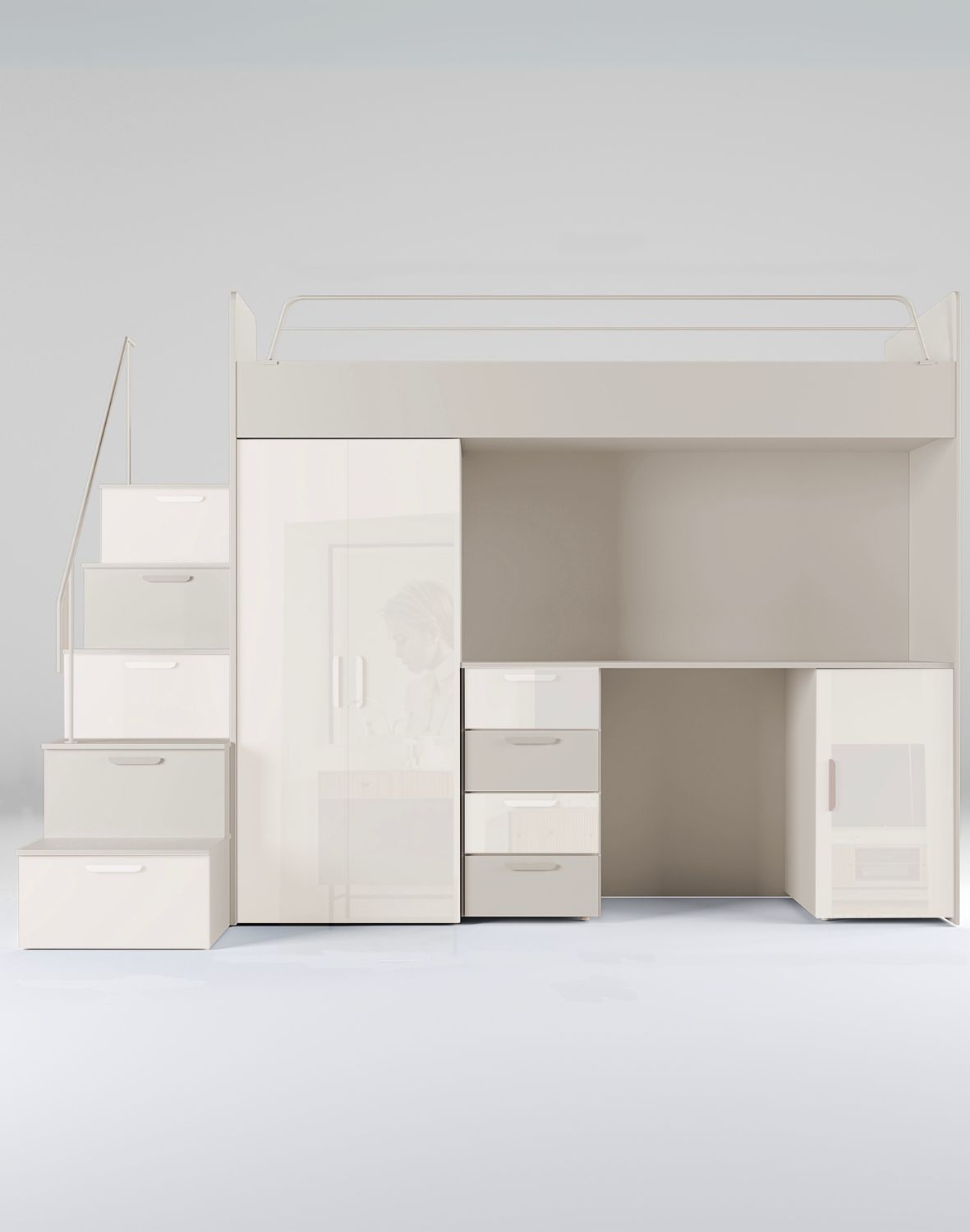 Meblościanka Raj 4 kaszmir połysk - pokój dziecięcy, młodzieżowy z materacem i stelażem kaszmir + biały