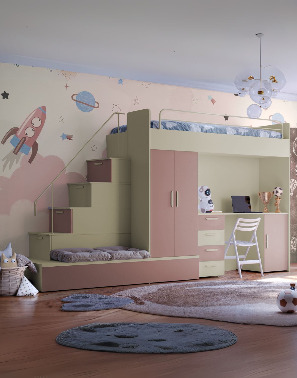 Meblościanka Raj 5 kaszmir - pokój dziecięcy, młodzieżowy z materacem i stelażem antyczna róża