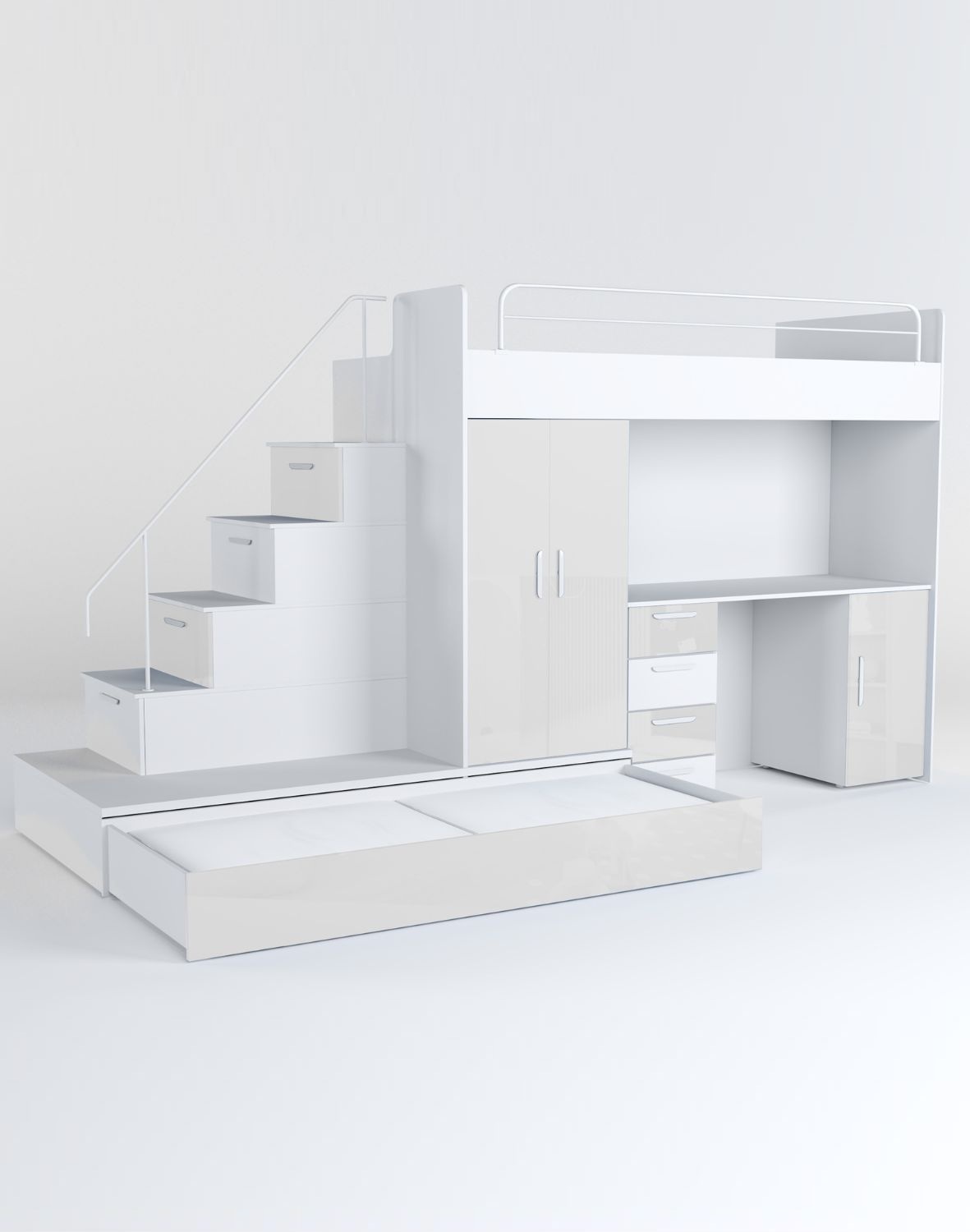 Meblościanka Raj 5 połysk - pokój dziecięcy, młodzieżowy z materacem i stelażem biały