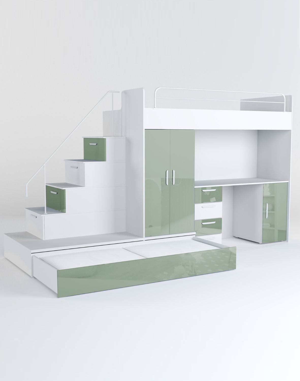 Meblościanka Raj 5 połysk - pokój dziecięcy, młodzieżowy z materacem i stelażem zielony