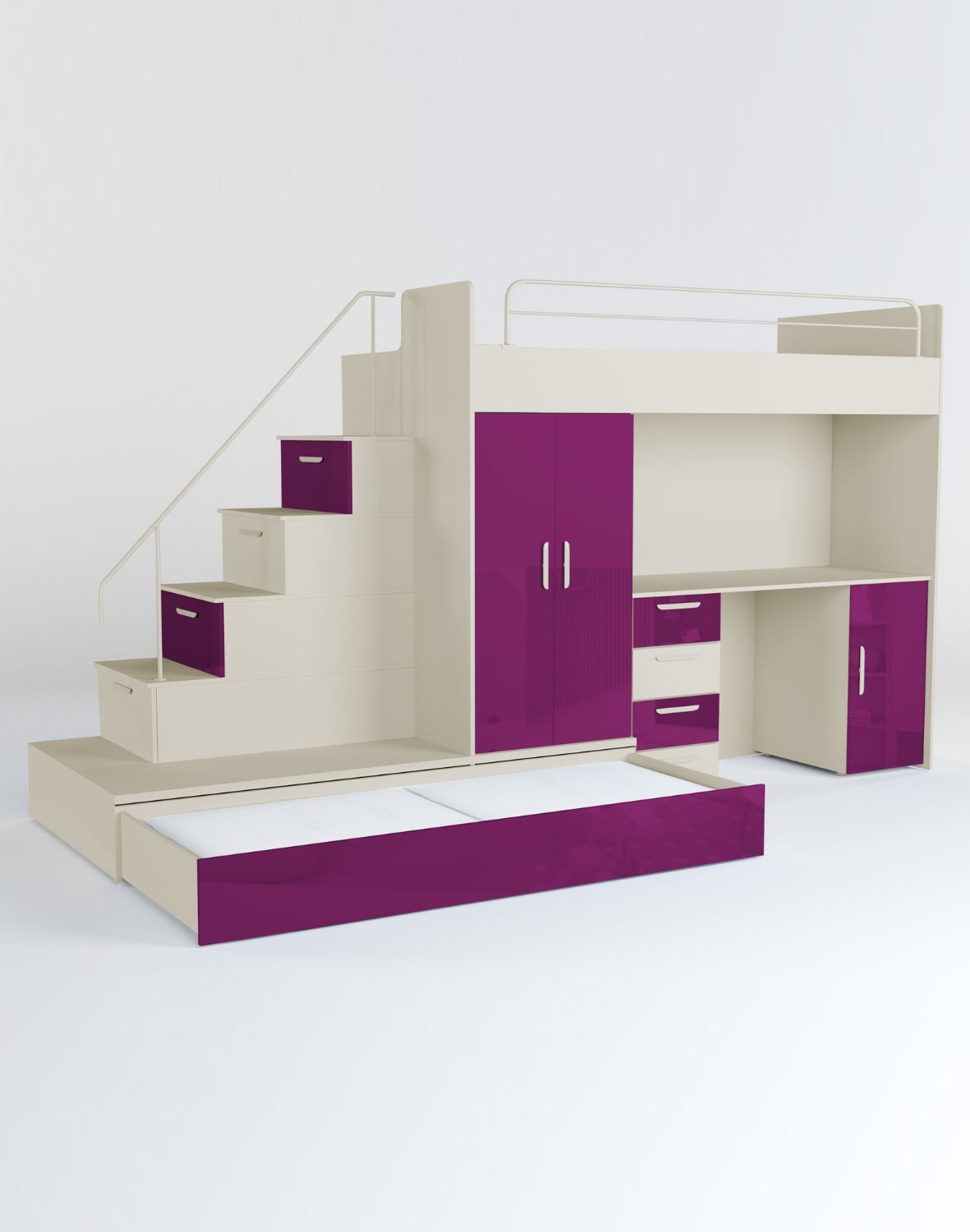 Meblościanka Raj 5 Kaszmir Połysk - pokój dziecięcy, młodzieżowy z materacem i stelażem fiolet