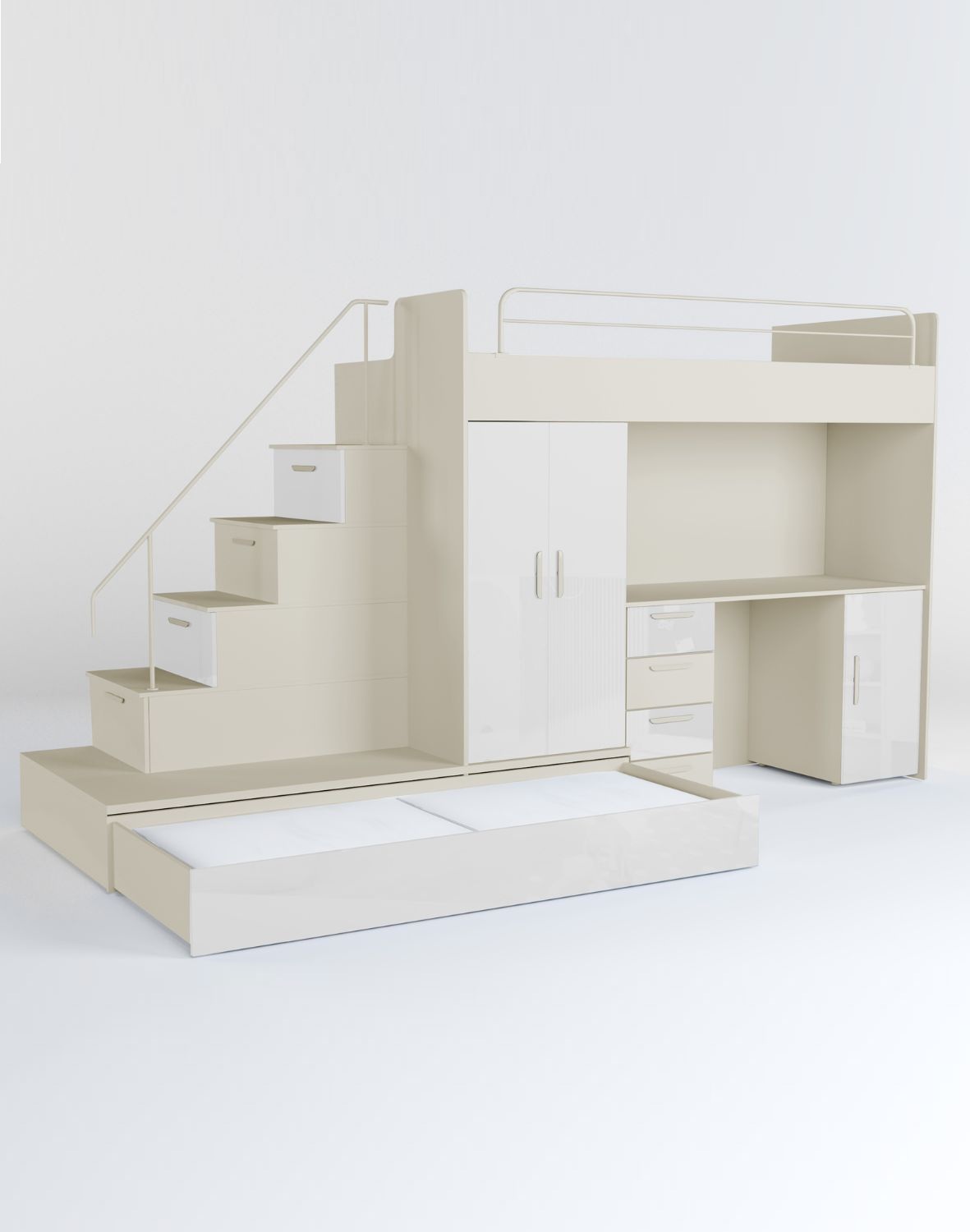 Meblościanka Raj 5 Kaszmir Połysk - pokój dziecięcy, młodzieżowy z materacem i stelażem biały