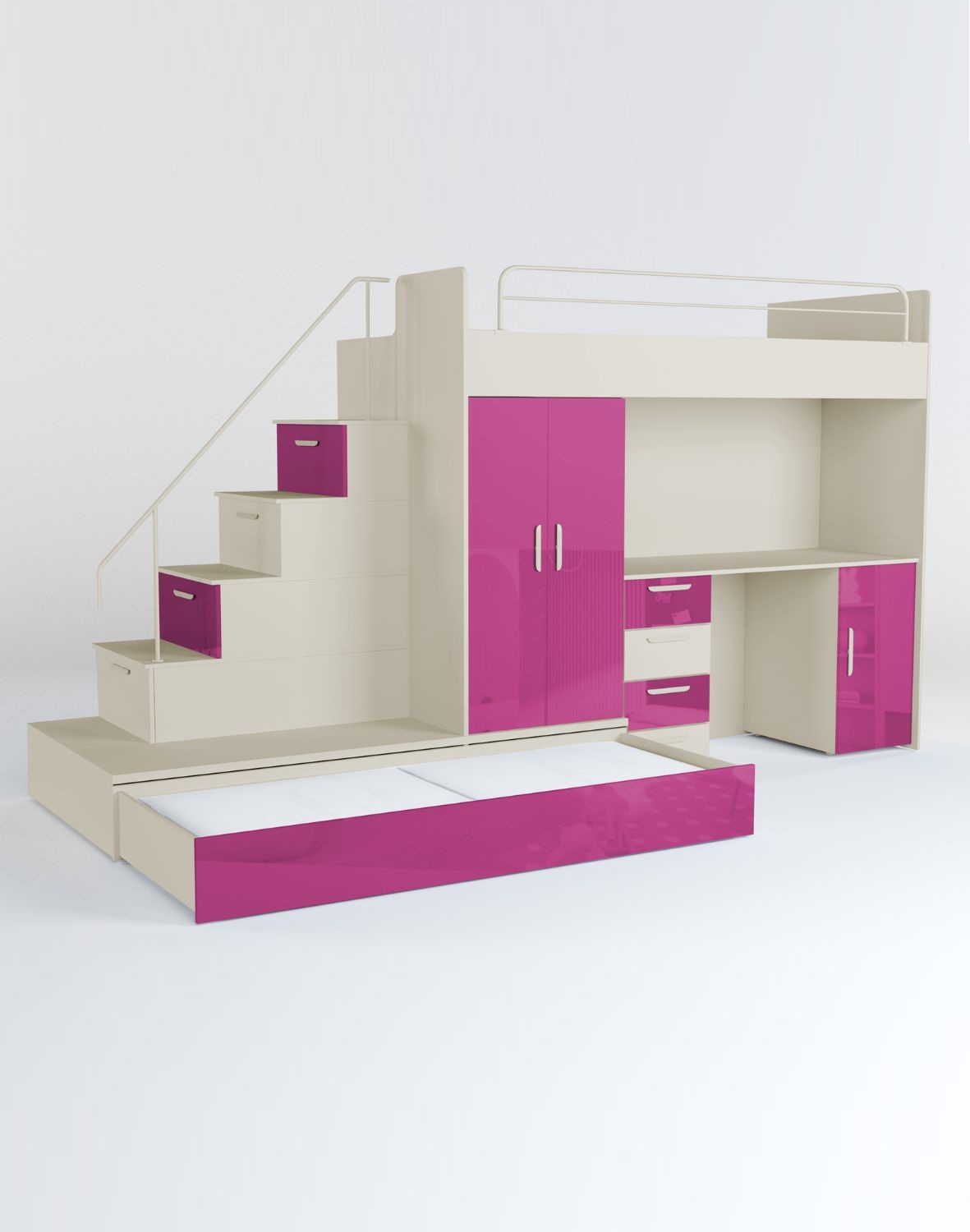 Meblościanka Raj 5 Kaszmir Połysk - pokój dziecięcy, młodzieżowy z materacem i stelażem róż