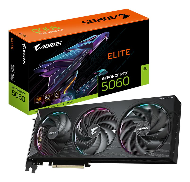 GIGABYTE AORUS GeForce RTX 5060 ELITE 8G NVIDIA 8 GB GDDR7 GV-N5060AORUS E-8GD