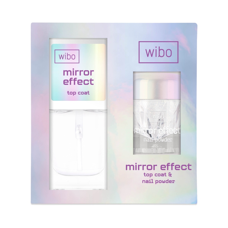 WIBO Mirror Effect Zestaw Top Coat + Pyłek