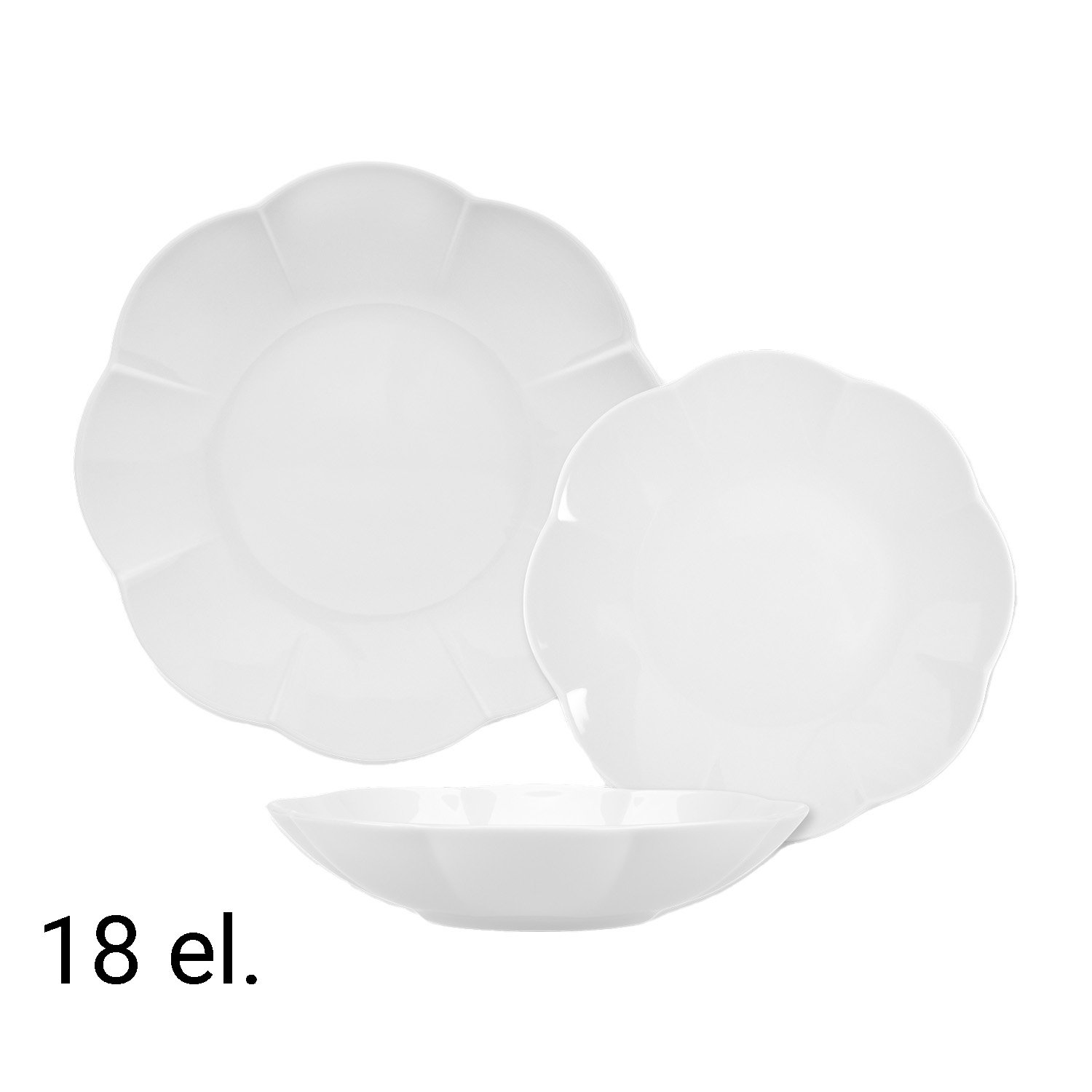 Zestaw obiadowy z porcelany na 6 osób Lubiana Naomi, 18 elementów, biały