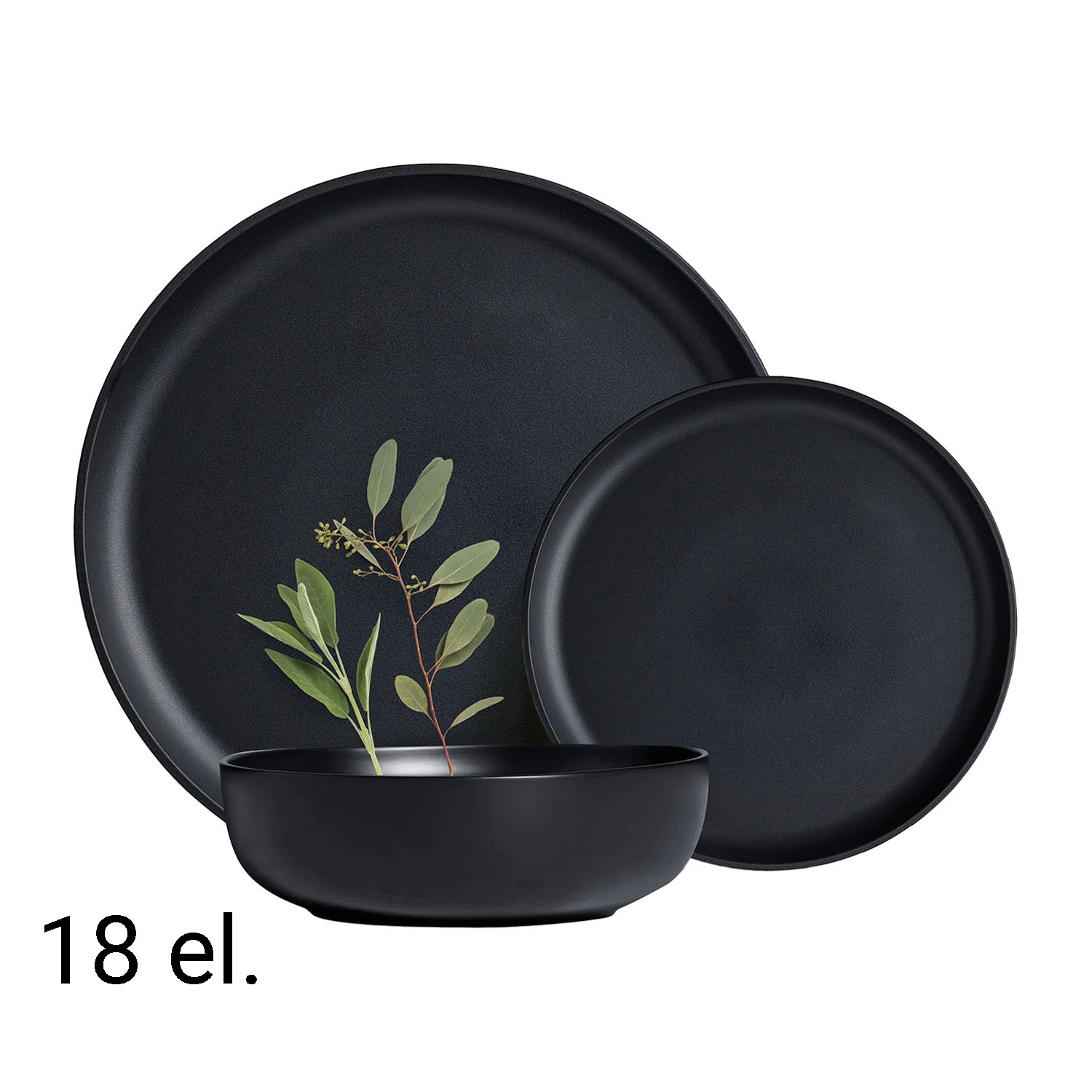 Zestaw obiadowy z kamionki na 6 osób MG Home Artena Black, 18 elementów, czarny