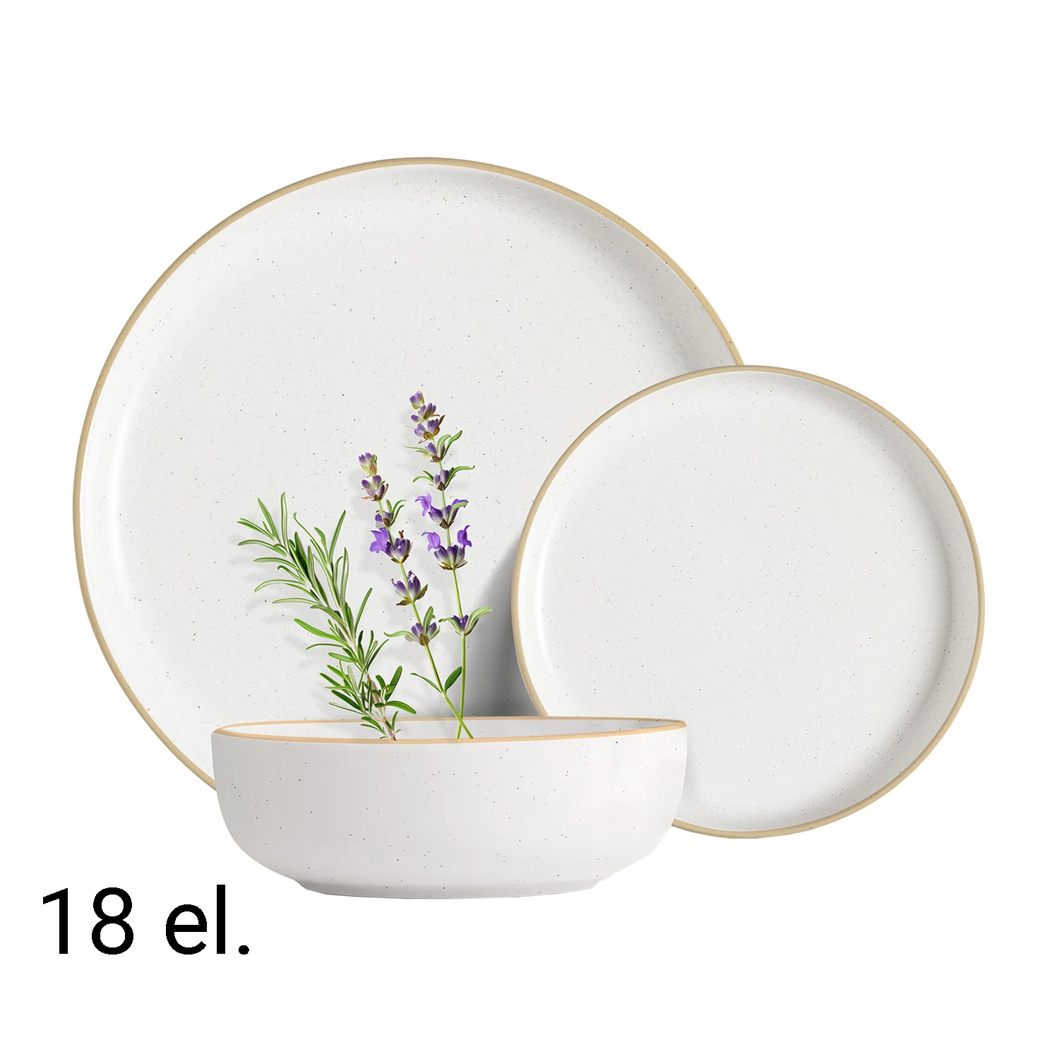 Zestaw obiadowy z kamionki na 6 osób MG Home Artena White, 18 elementów, biały