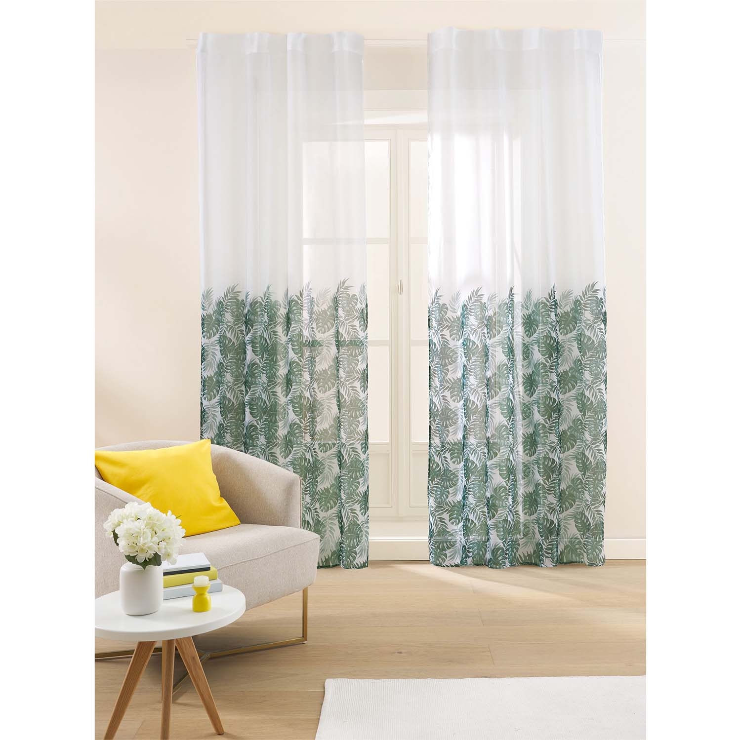 Firany na taśmie 137 x 250 cm Smukee Home, 2 szt., z nadrukiem, liście monstery