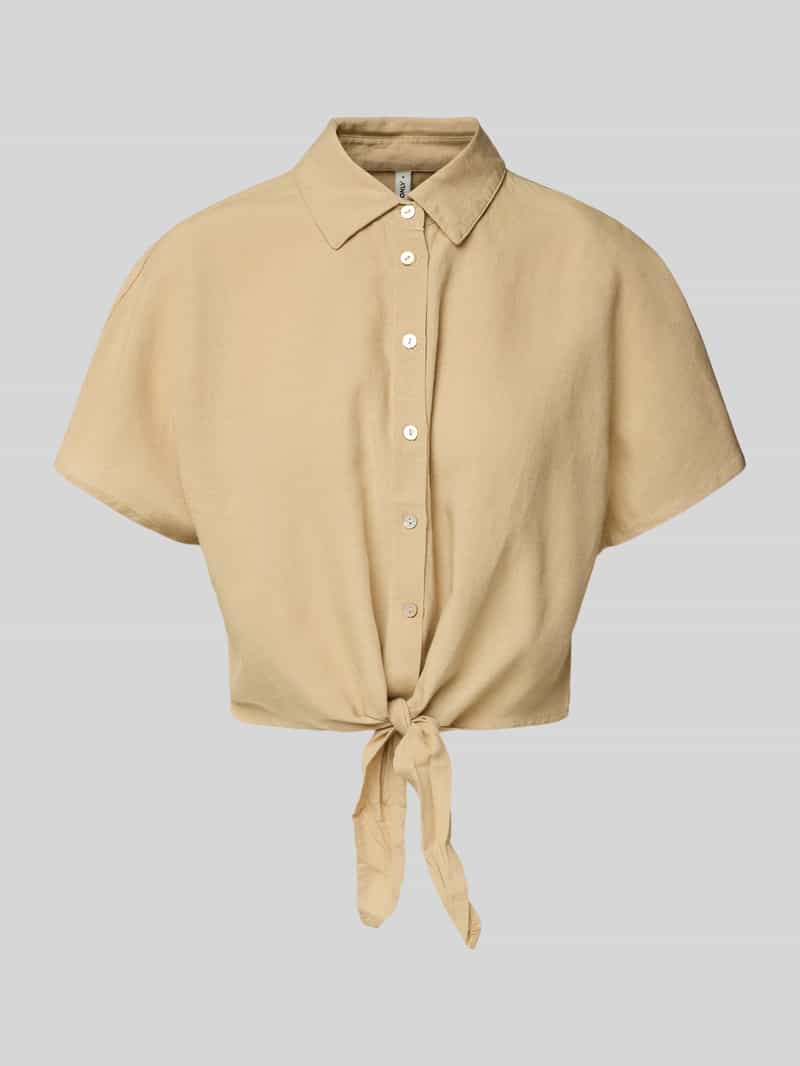 Bluzka koszulowa krótka z mieszanki wiskozy i bawełny z dodatkiem lnu model ‘JAKIRI’