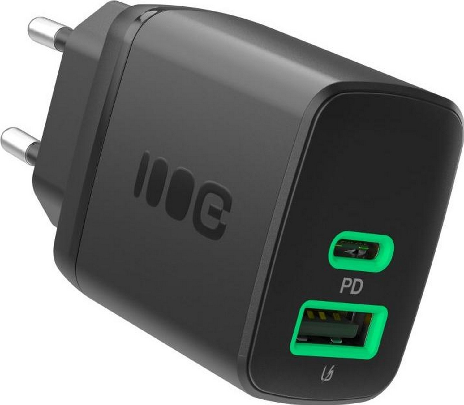 Greencell PowerSource Duo30 Czarna Ładowarka sieciowa 30W USB-C USB-A Power Delivery QC3.0- 1x USB-C, 1x USB-A