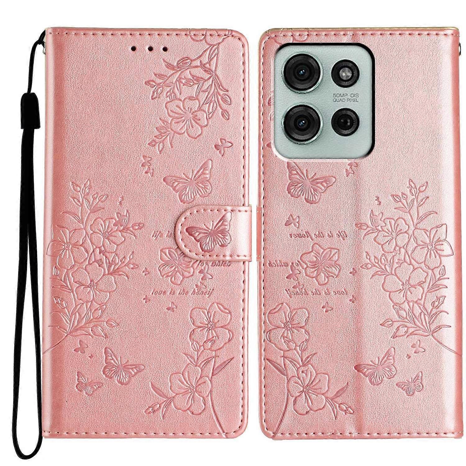 Dla Motorola Moto G75 5G Portfel Etui na telefon Motyl Kwiatowy nadruk Skórzana klapka Pokrowiec - Różowe Złoto Wielobarwny Rose Gold