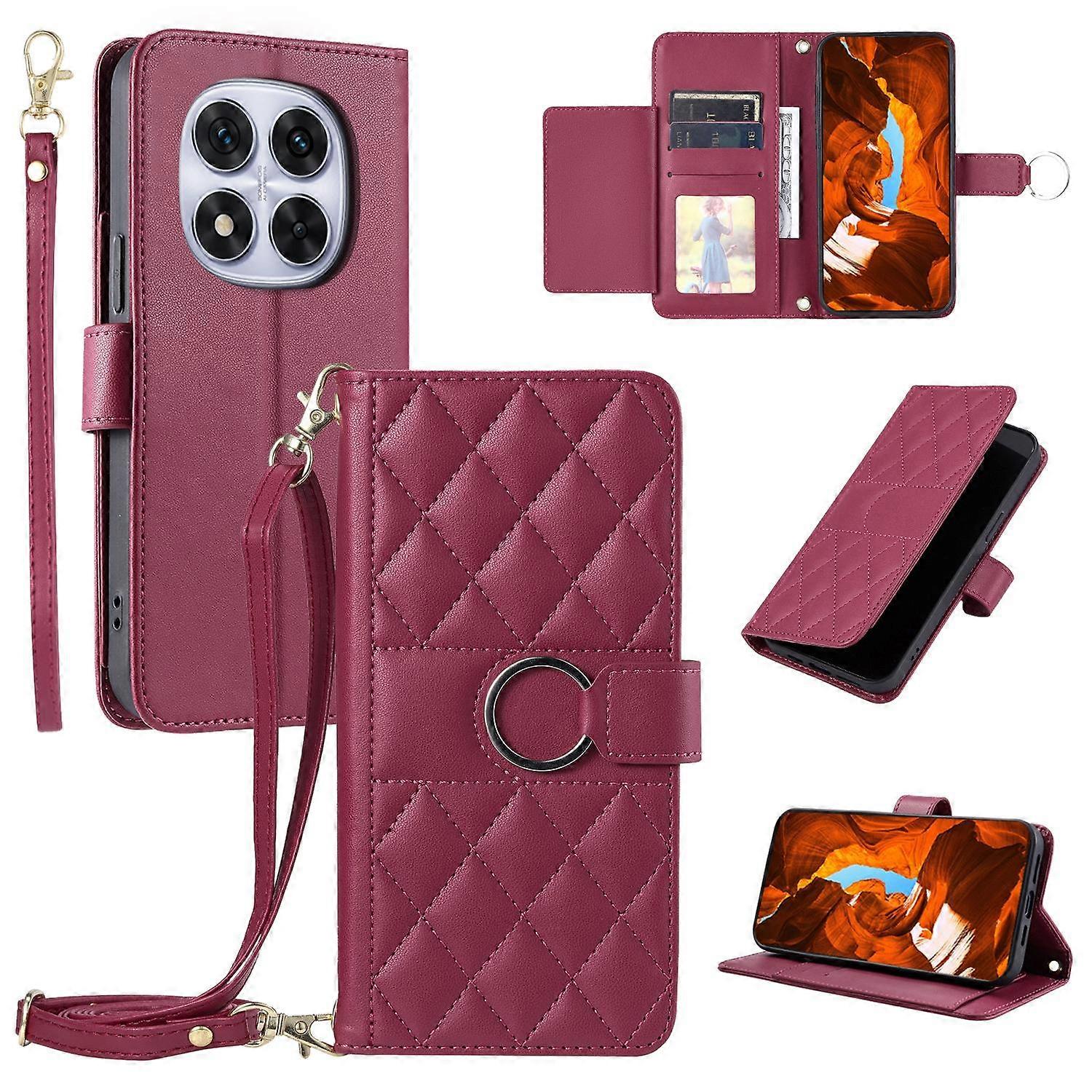 Dla Xiaomi Redmi Note 14 Pro+ 5G / Note 14 Pro 5G Crossbody Skórzane etui Pierścień Klamra Portfel Stojak Wielobarwny Style E