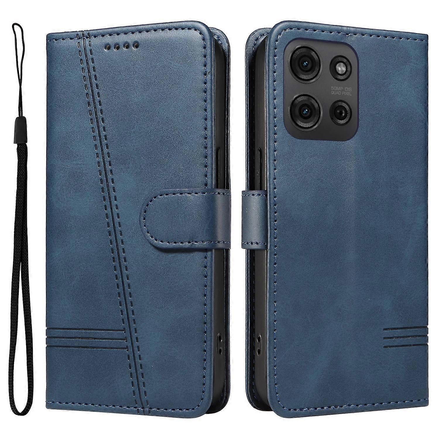 Dla Motorola Moto G75 5G Etui Portfel z klapką T-Shape Lines Skórzany pokrowiec na telefon - niebieski Wielobarwny Blue