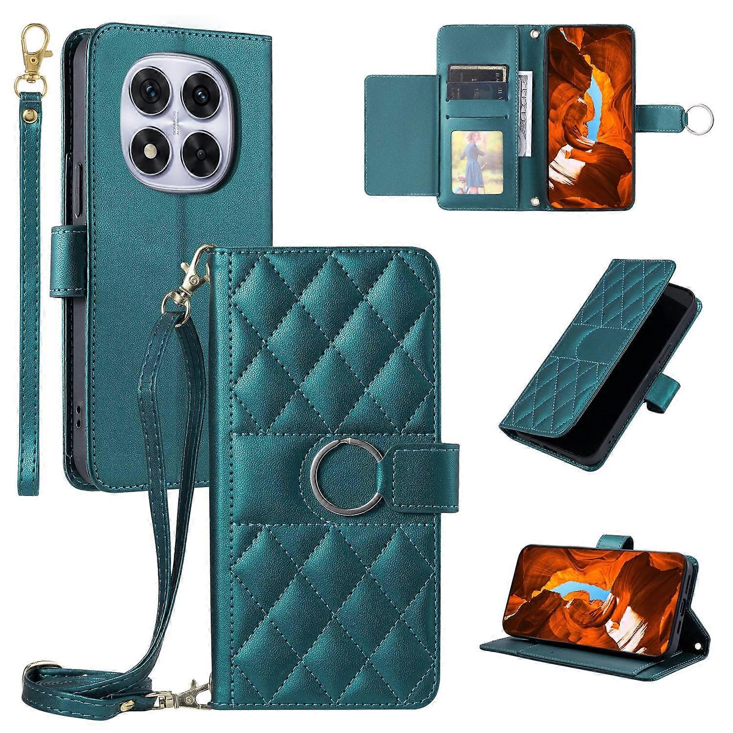 Dla Xiaomi Redmi Note 14 Pro+ 5G / Note 14 Pro 5G Crossbody Skórzane etui Pierścień Klamra Portfel Stojak Wielobarwny Style D