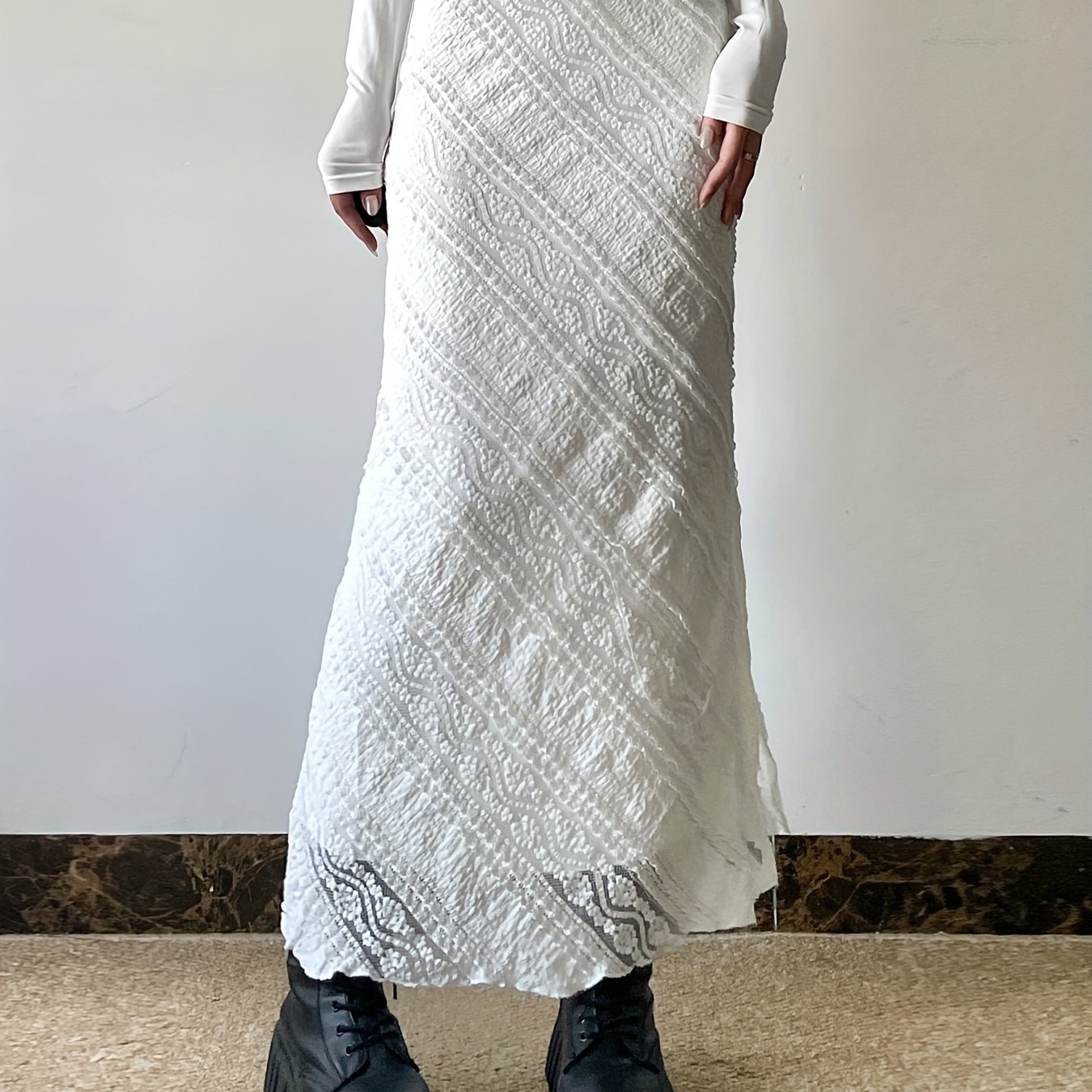 TEMU Elegancka francuska spódnica midi z koronką w stylu retro - ujędrniający , dopasowanie do ciała, jednokolorowa, idealna na /letnie wakacje,