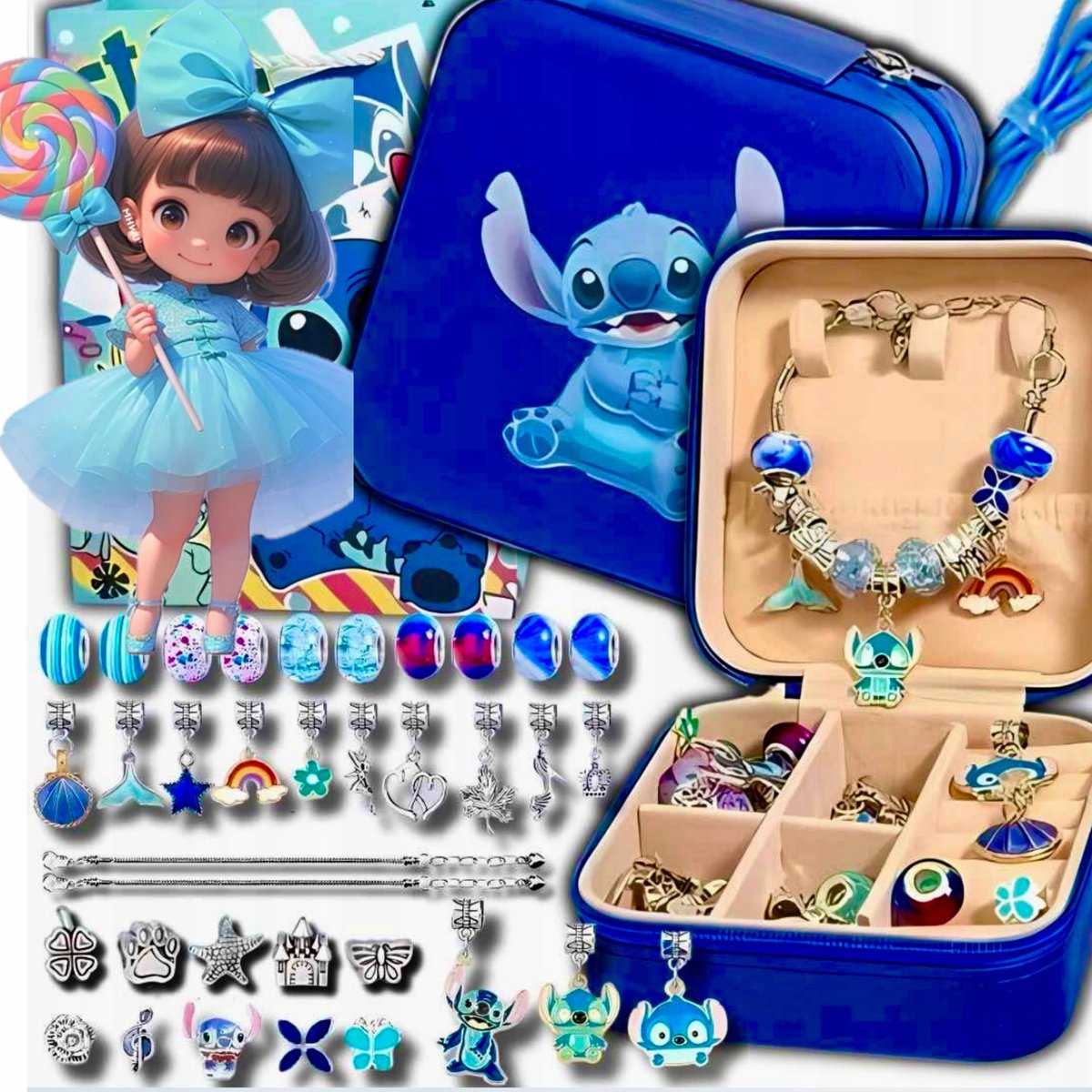 ZESTAW KORALIKÓW DO ROBIENIA BRANSOLETEK BIŻUTERII STITCH LILO STICH