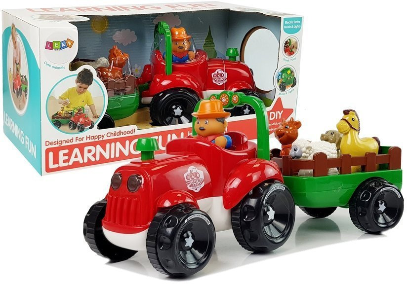 DLA DZIECI TRAKTOR Z PRZYCZEPKĄ, ZWIERZĘTAMI NA BATERIE