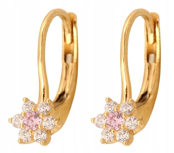 ZŁOTE Kolczyki 585 Kwiatek Kwiatki Cyrkonie 1.55 g Rodium