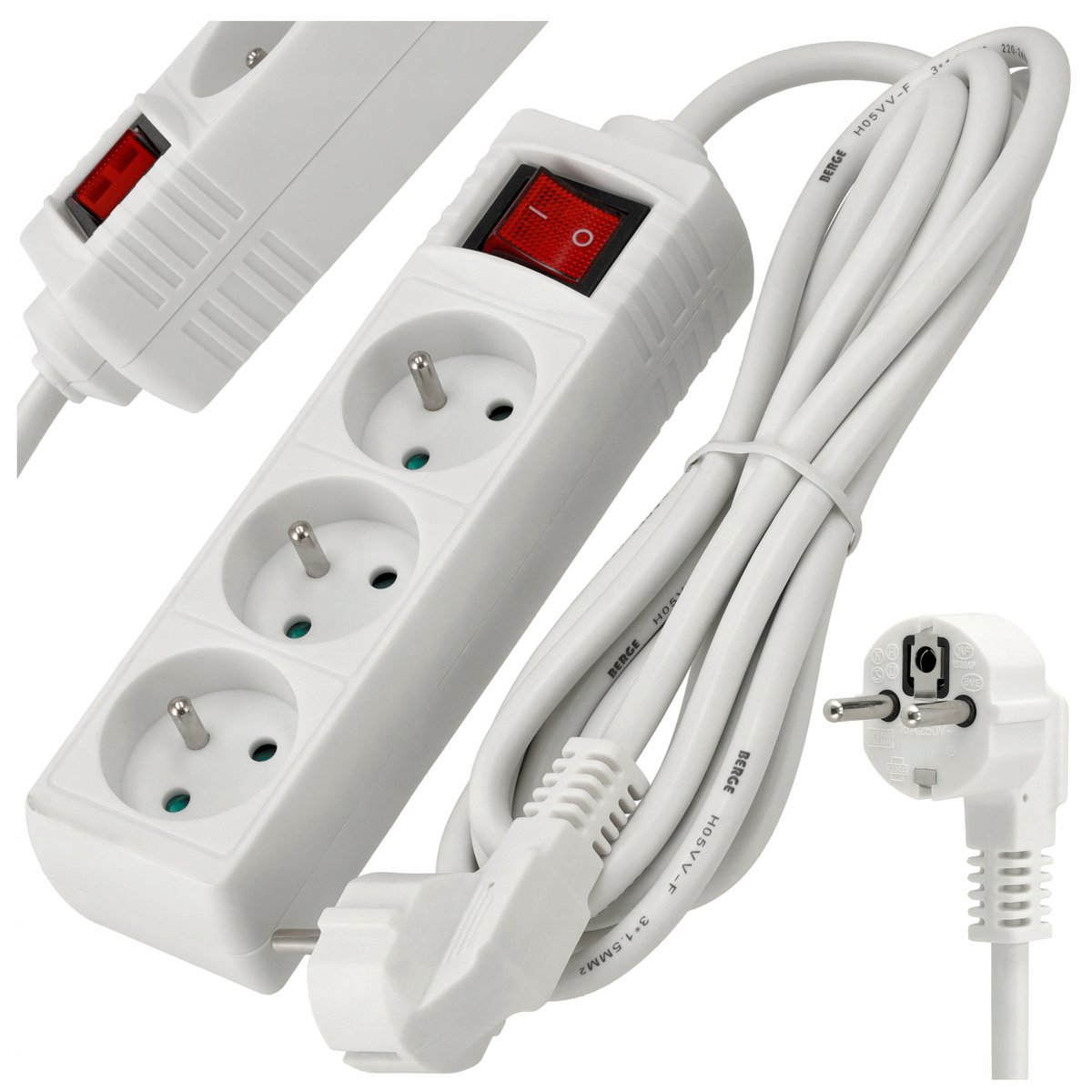 Przedłużacz Listwa Zasilająca 3 Gniazda 3m 3680W 3*1,5mm2 Z Wyłącznikiem