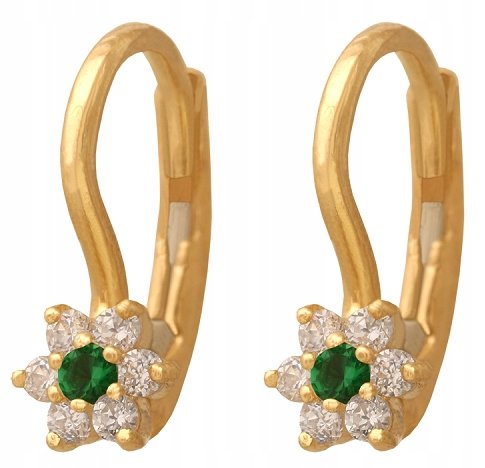 ZŁOTE Kolczyki 585 Kwiatek Kwiatki Cyrkonie 1.55 g Rodium