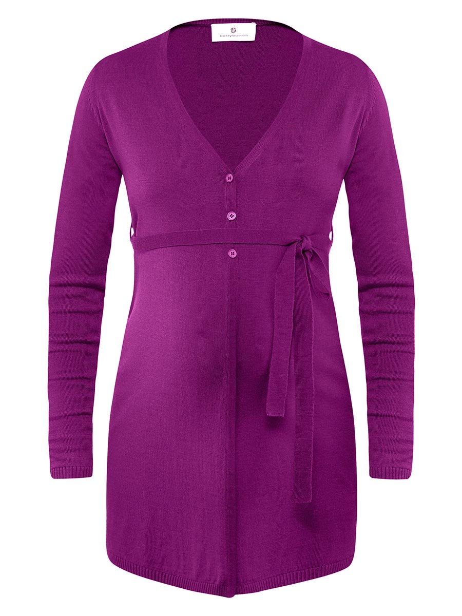Damski sweter długi wełniany wiązany amarantowy Bellybutton Maternity, r.L