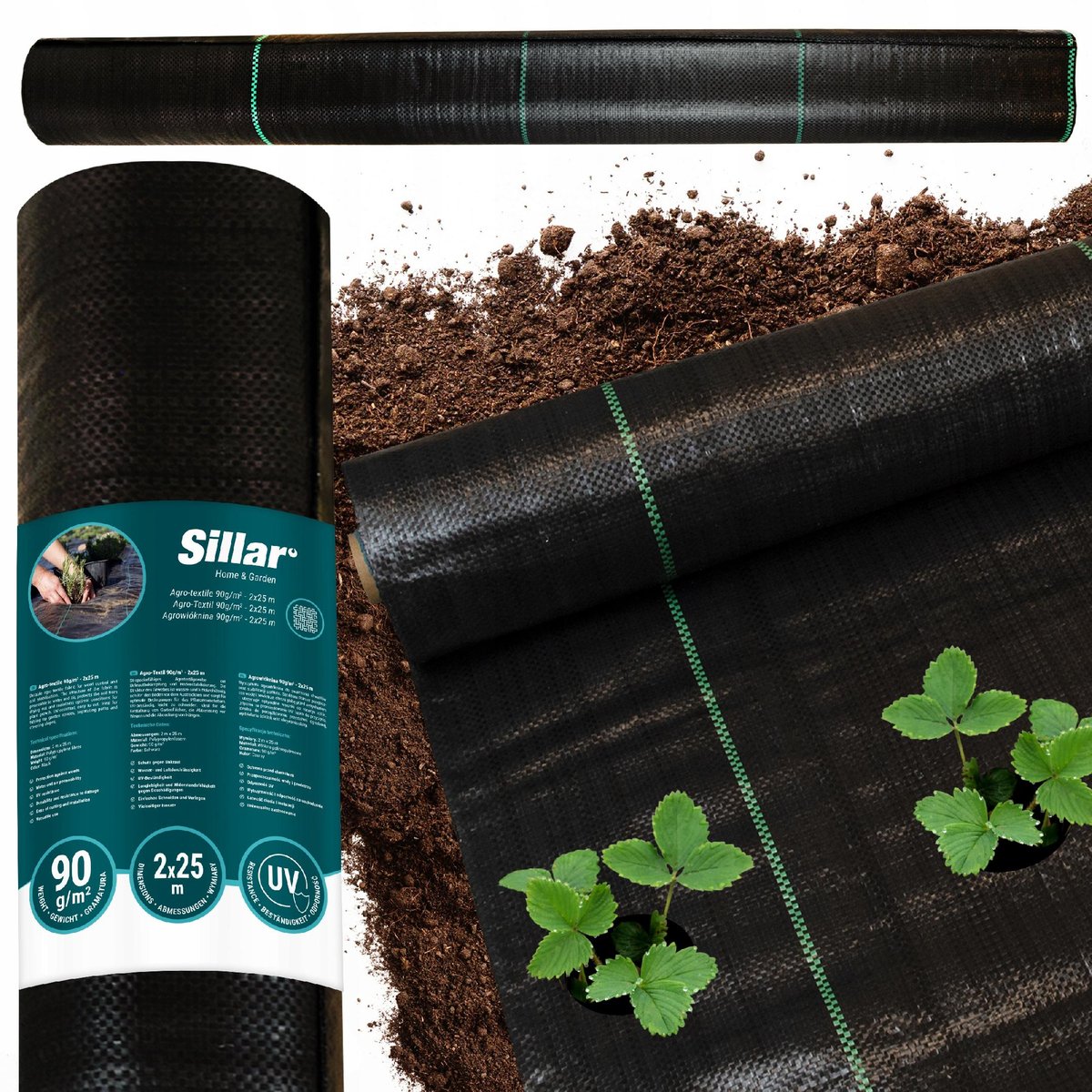 Gruba agrotkanina antychwastowa Sillar czarna mata ogrodowa UV 90g/m2 2x25m