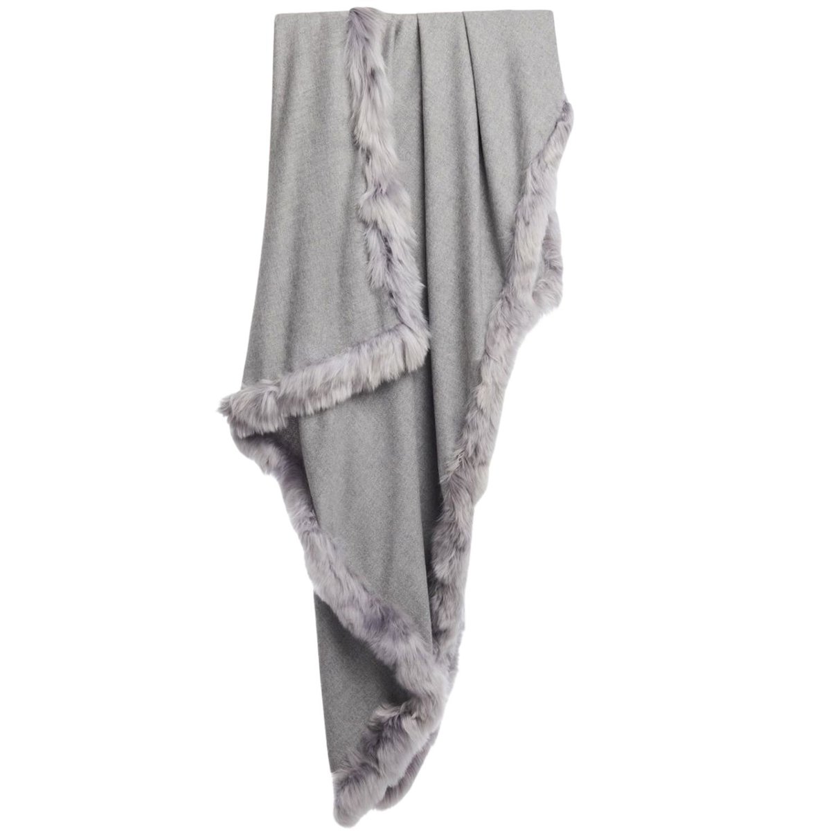 Szalik damski Alpaka Fur Trim Shawl wełna z alpaki szary 180 cm