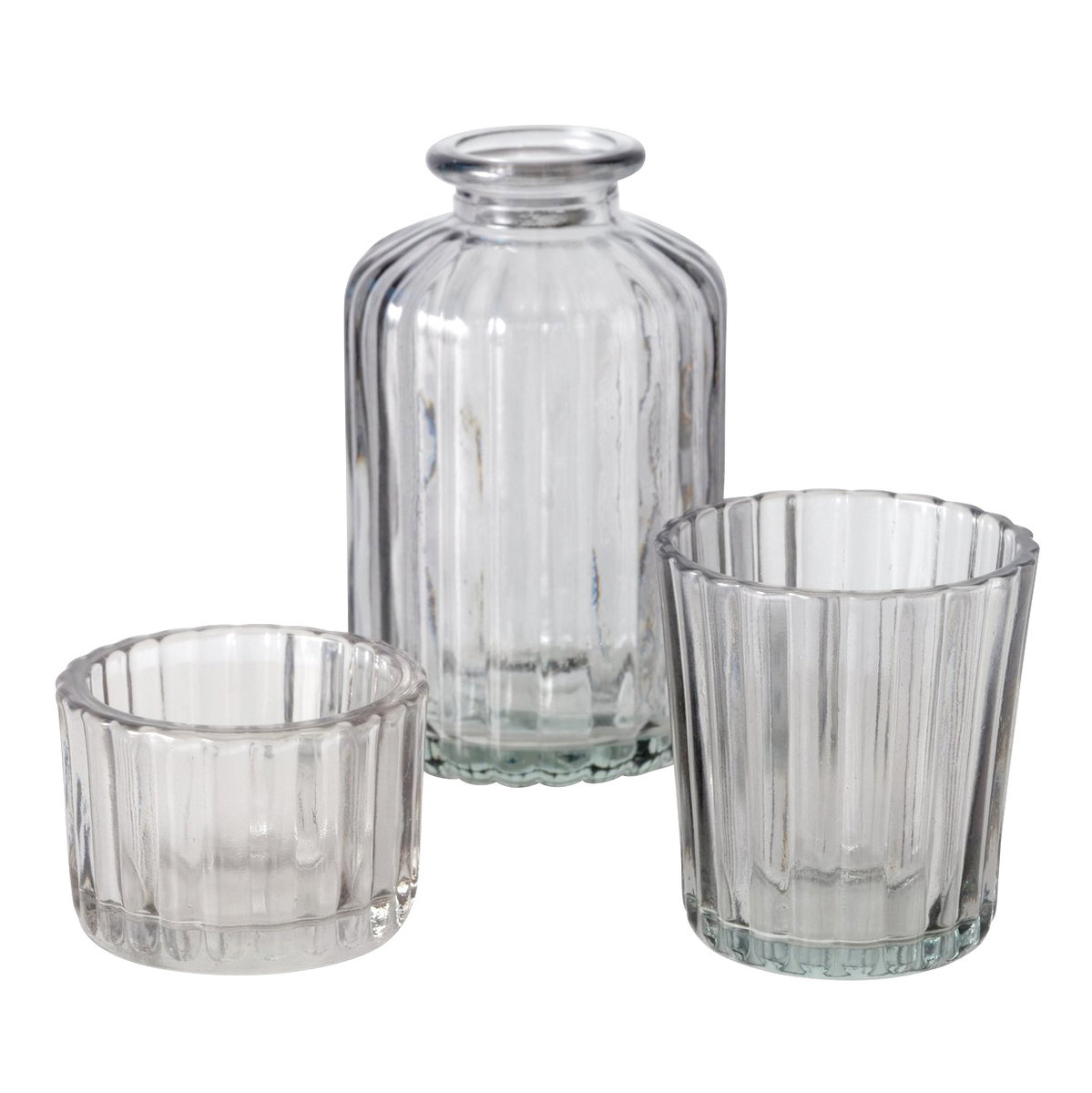 Zestaw szklanych dekoracji TOLKA, świeczniki i wazon,10 cm