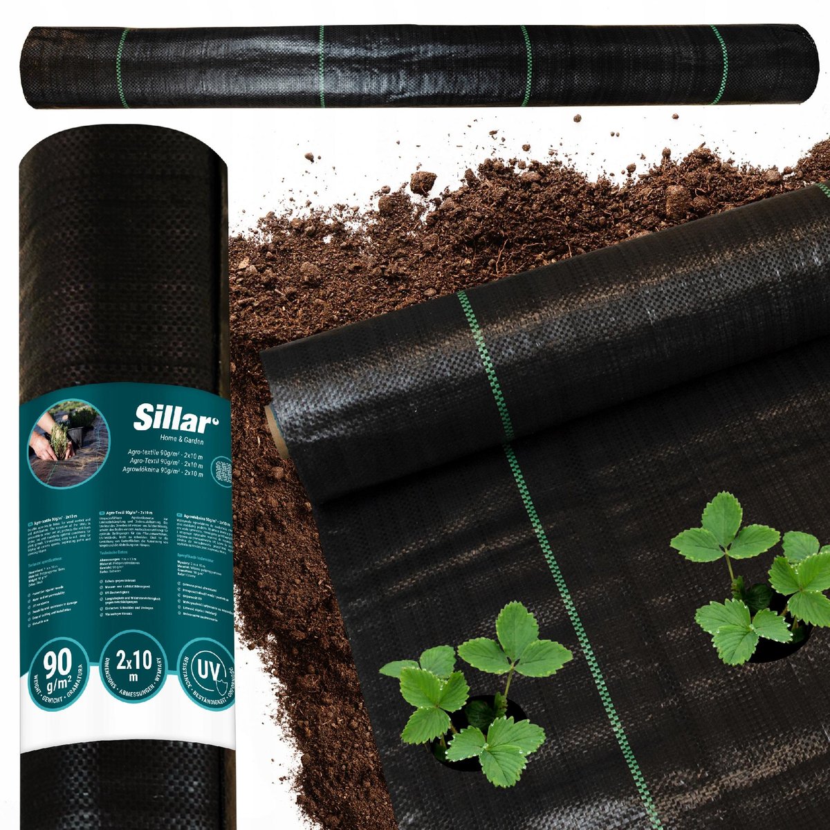 Gruba agrotkanina antychwastowa Sillar czarna mata ogrodowa UV 90g/m2 2x10m