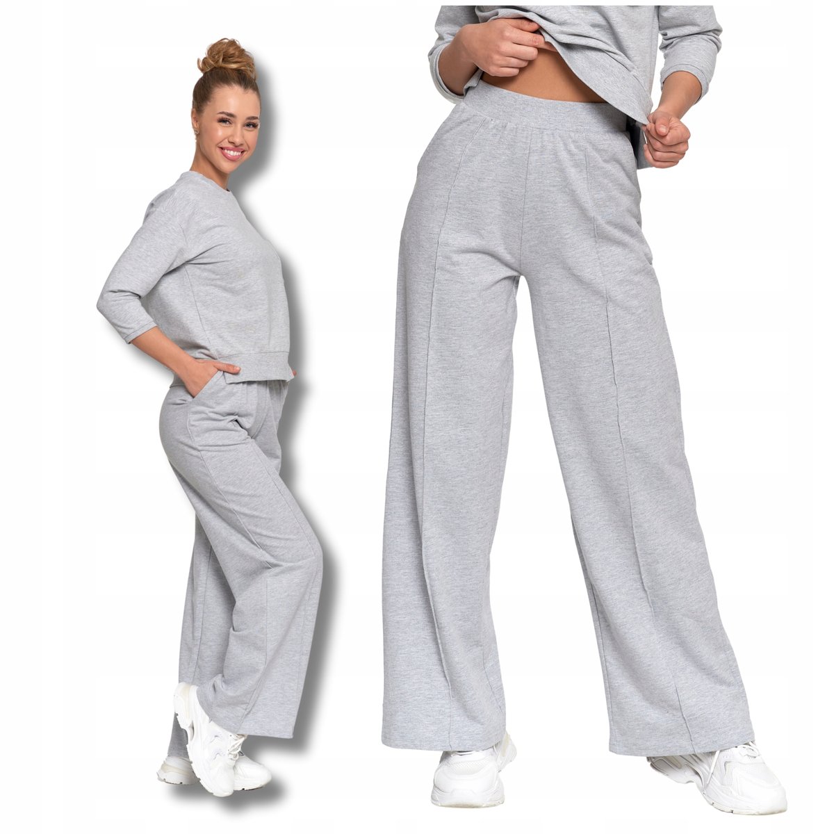 SPODNIE DAMSKIE Szerokie Nogawki Eleganckie Dresowe Wysoki Stan MORAJ XL