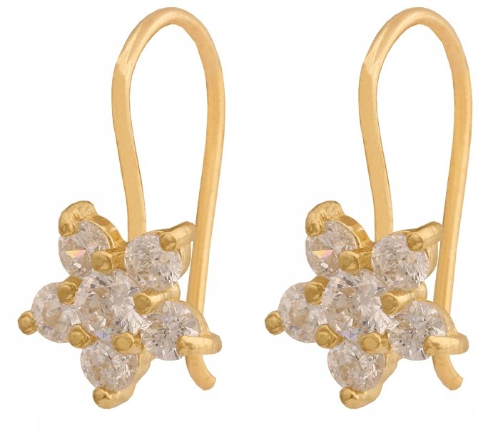 ZŁOTE Kolczyki 585 Kwiatek Cyrkonie 1.50 g Rodium