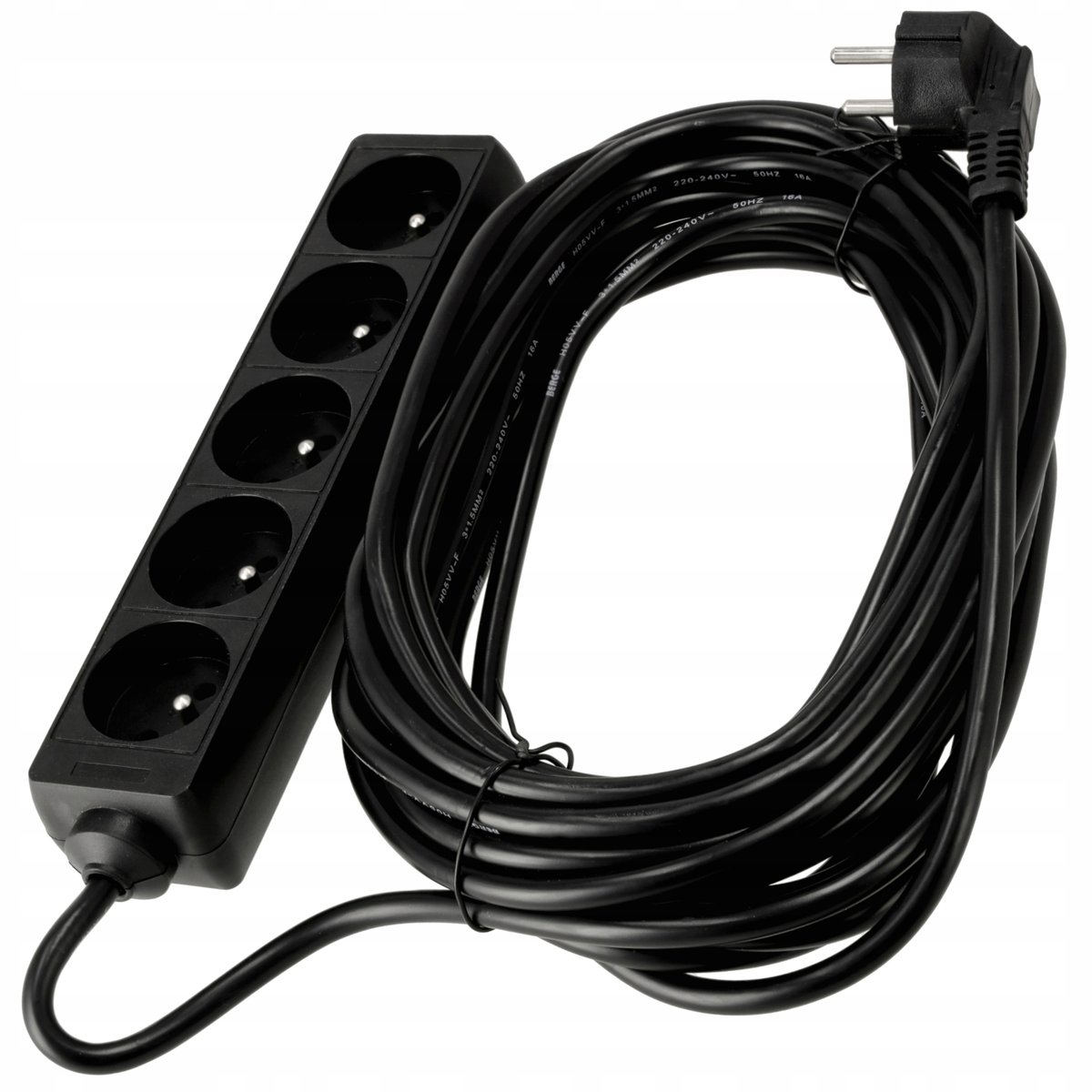 Przedłużacz zasilający 5 gniazda 10m CZARNY 3*1,5 mm2 16A 3680W