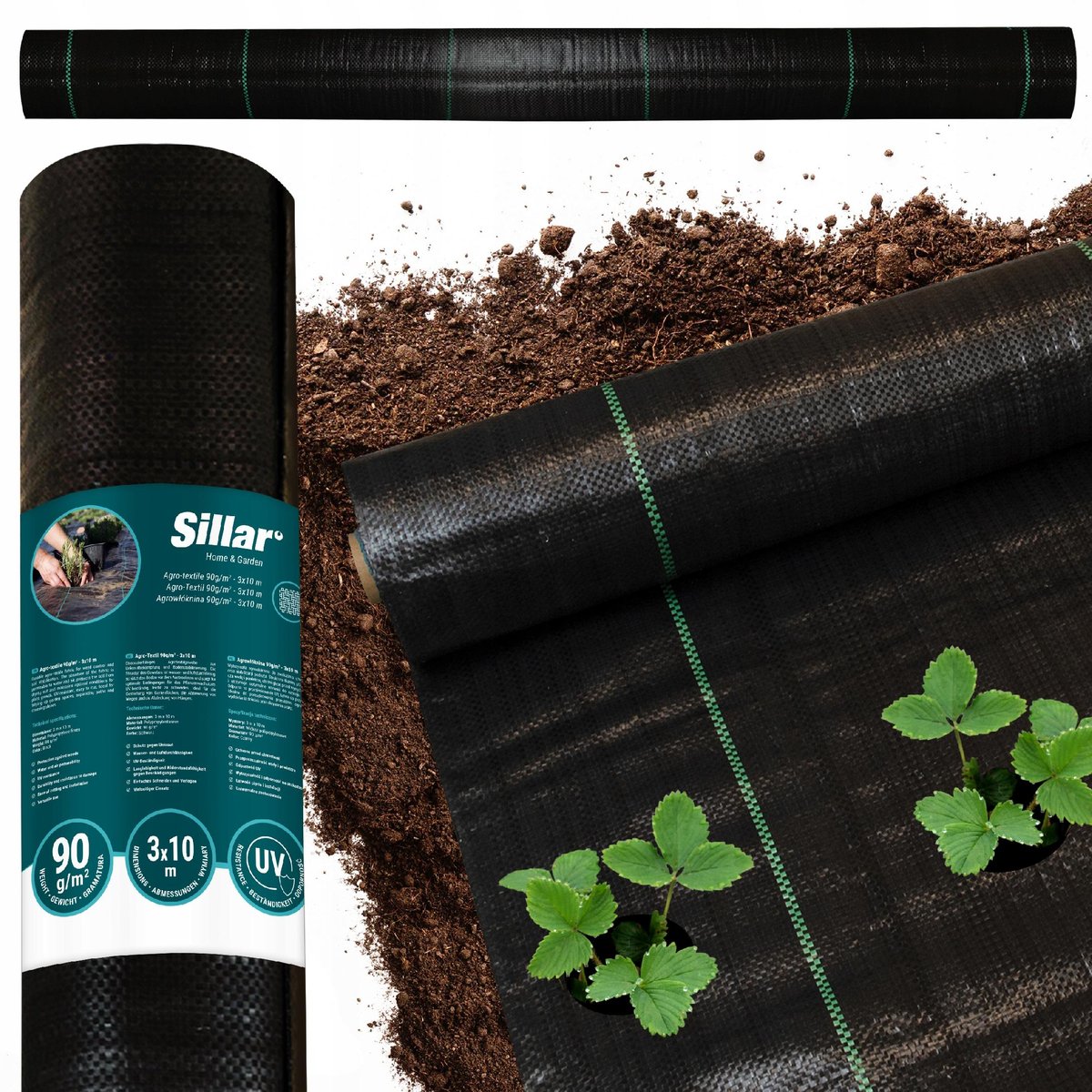 Gruba agrotkanina antychwastowa Sillar czarna mata ogrodowa UV 90g/m2 3x10m