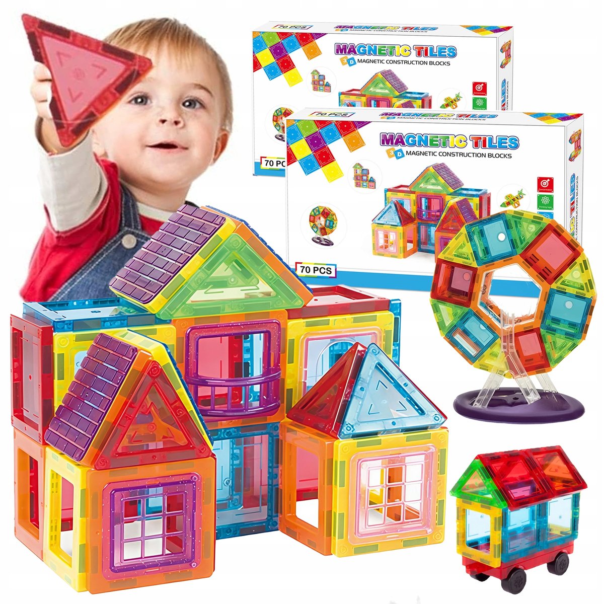 KLOCKI Magnetyczne Duże Konstrukcyjne 3D PANELE MAGNETIC TILES Zestaw 140el