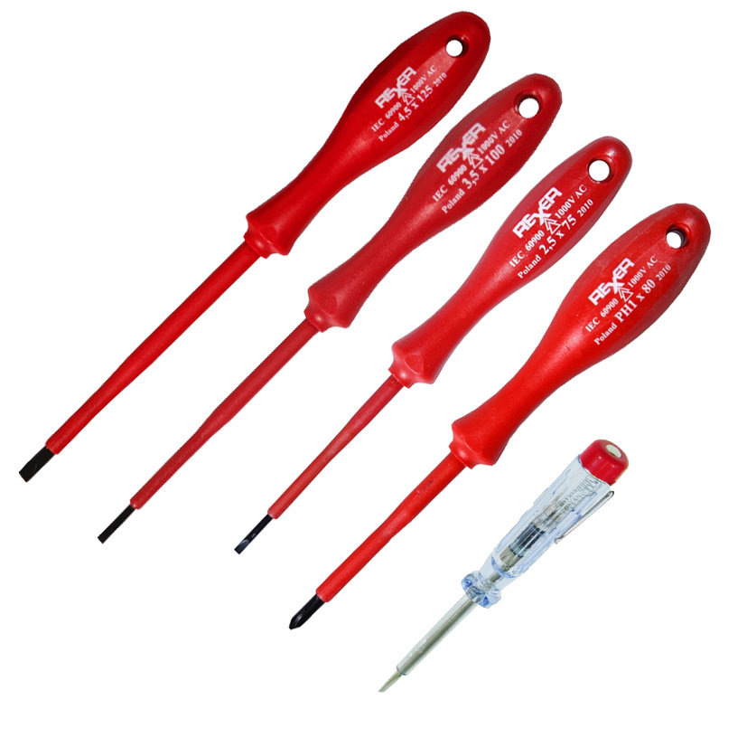 ZESTAW WKRĘTAKÓW 1000V 4 SZTUKI + PRÓBNIK NAPIĘCIA 200-250 V