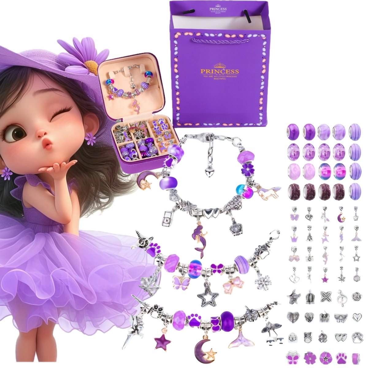 DUŻY ZESTAW DO ROBIENIA BRANSOLETEK I NASZYJNIKÓW CHARMS SZKATUŁKA KORALIKI