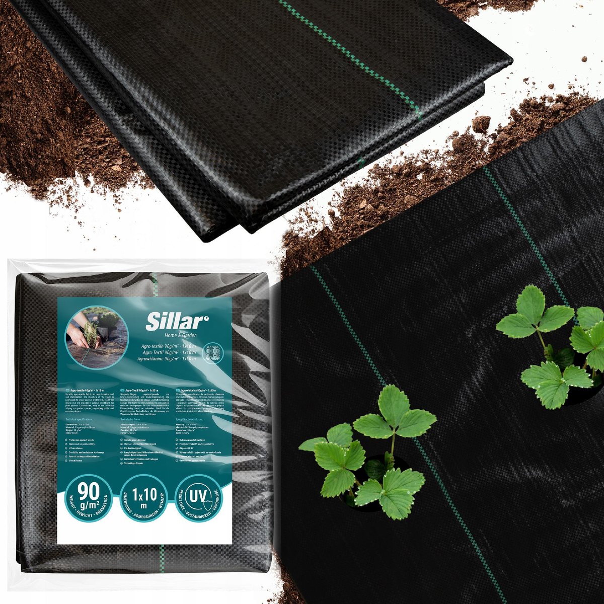 Gruba agrotkanina antychwastowa Sillar czarna mata ogrodowa UV 90g/m2 1x10m
