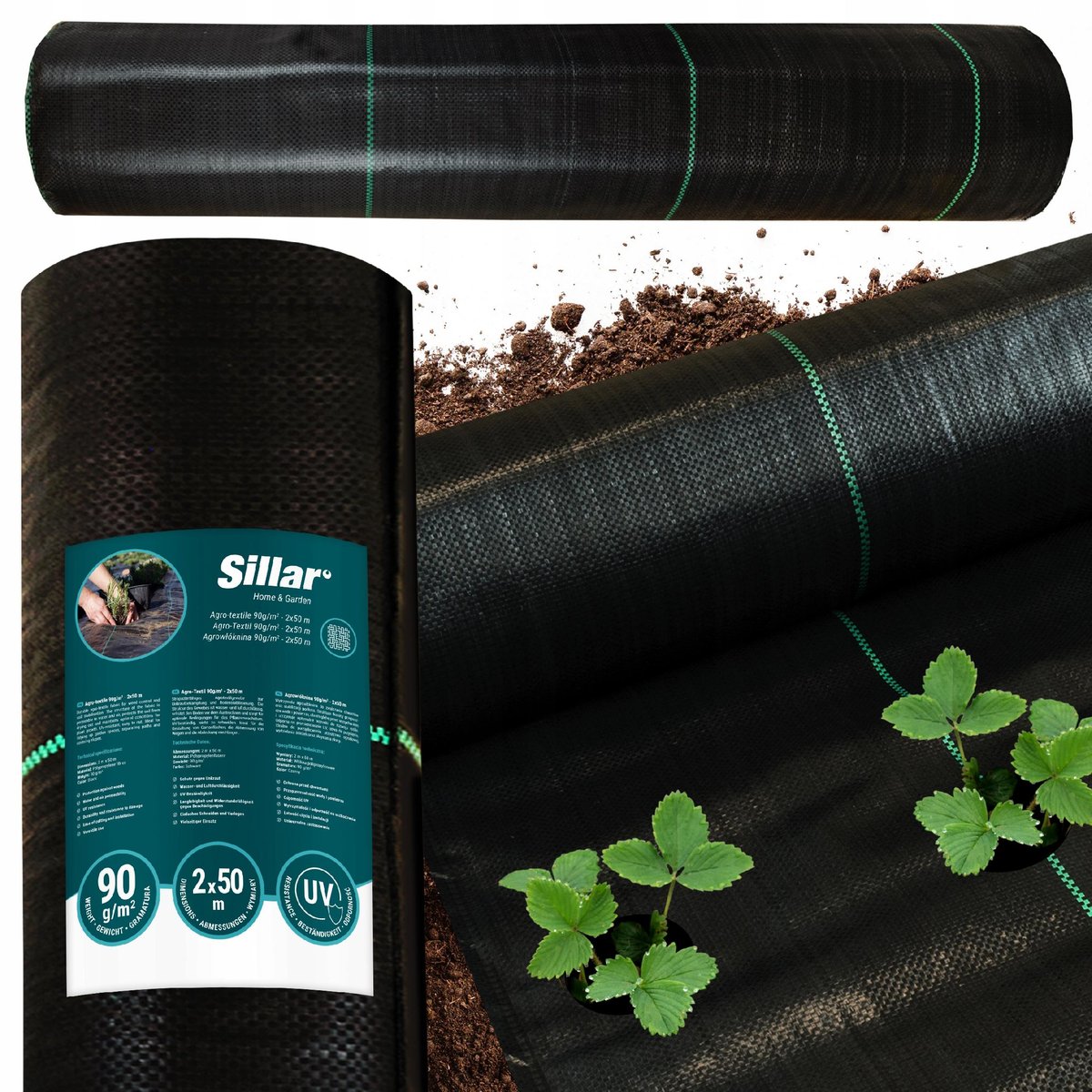 Gruba agrotkanina antychwastowa Sillar czarna mata ogrodowa UV 90g/m2 2x50m