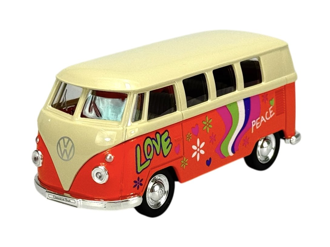 WELLY 1963 VW VOLKSWAGEN T1 BUS BIAŁO-POMARAŃCZOWY W KWIATKI 1:34 SAMOCHÓD NOWY METALOWY MODEL