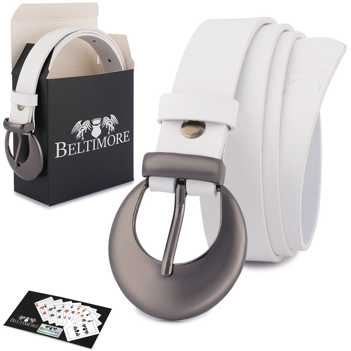 Skórzany pasek damski do spodni sukienki biała skóra nat 2,5 cm Beltimore O03 biały r.110-125 cm