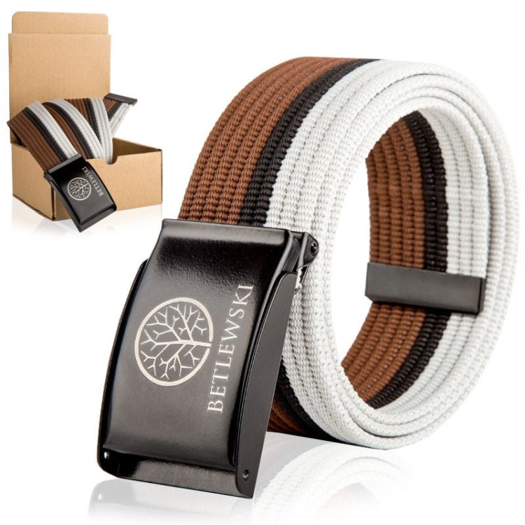 Pasek parciany Betlewski brown-black-white 11