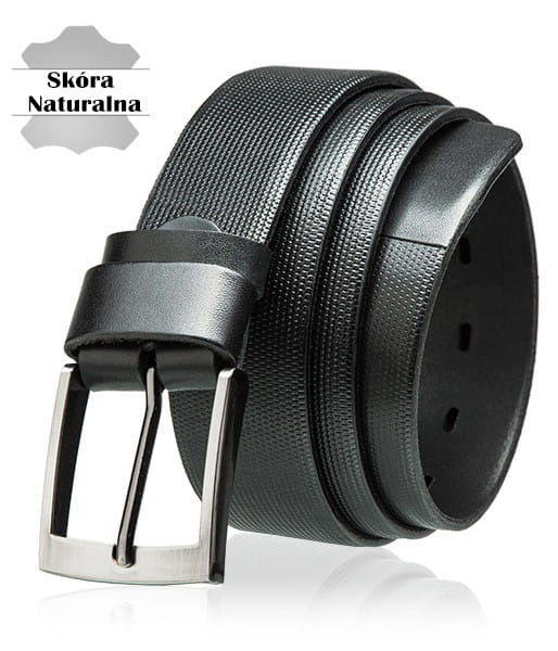 Pasek skórzany BETLEWSKI LIC40 Tłoczenie w pudełku - czarny