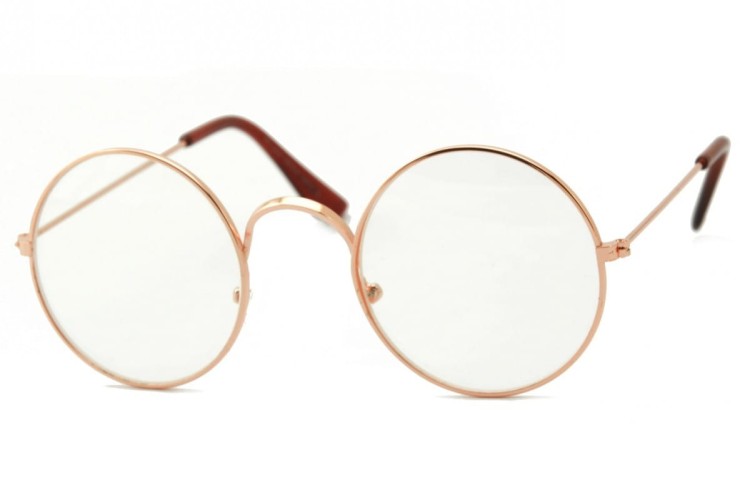 Okulary złote Okrągłe Zerówki Uniseks - a'la Lenonki 3147-1