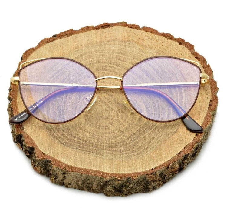 Okulary z filtrem zerówki DAMSKIE kocie oczy z antyrefleksem Brown 2527-3
