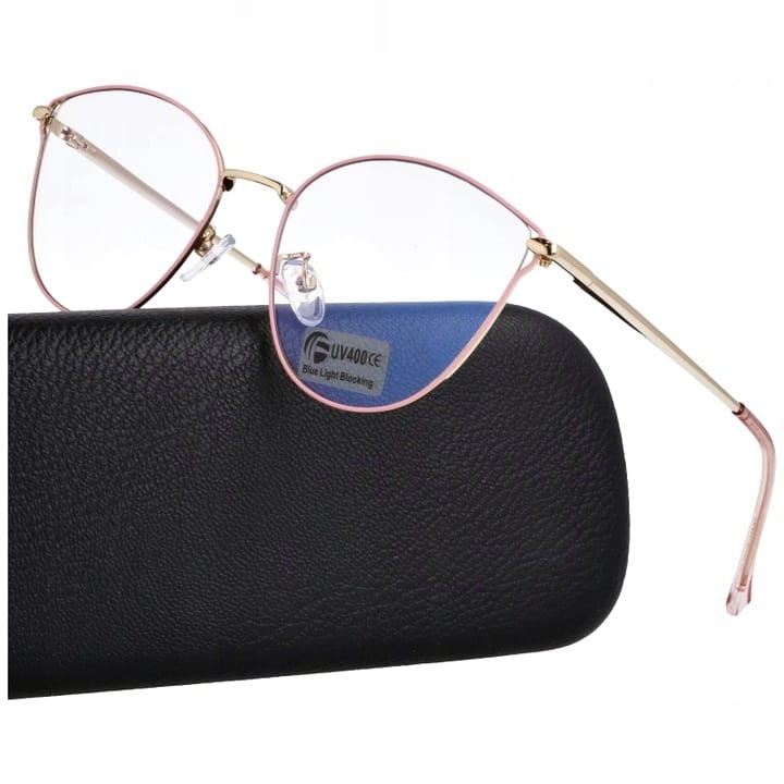 Okulary kocie do komputera damskie z filtrem BLUE Light zerówki 2580-2 złoto-różowe