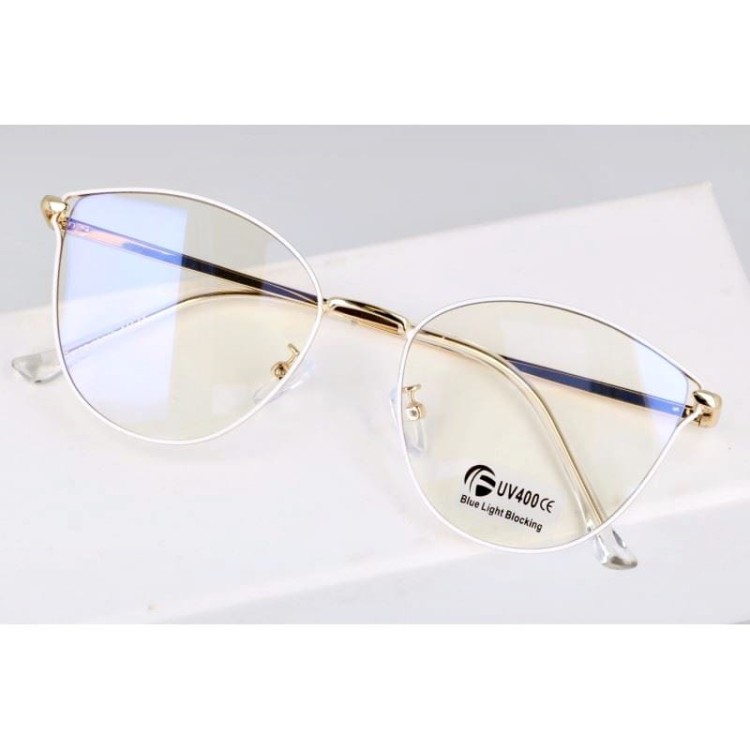 Okulary kocie do komputera damskie z filtrem BLUE Light zerówki 2580-3 złoto-białe