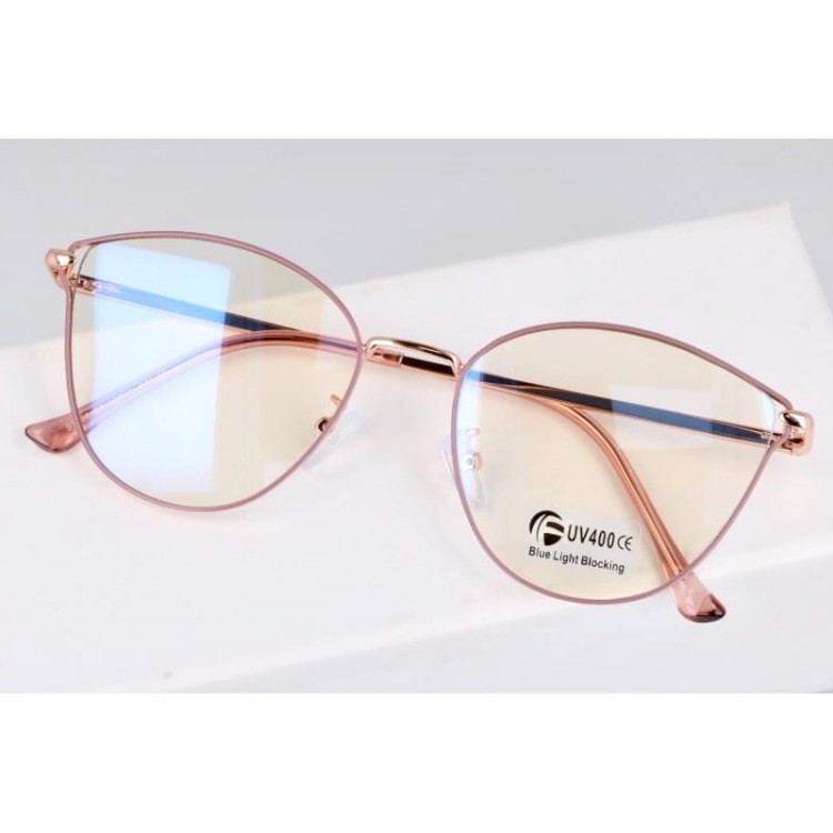 Okulary kocie do komputera damskie z filtrem BLUE Light zerówki 2580-4 złoty-brudny róż