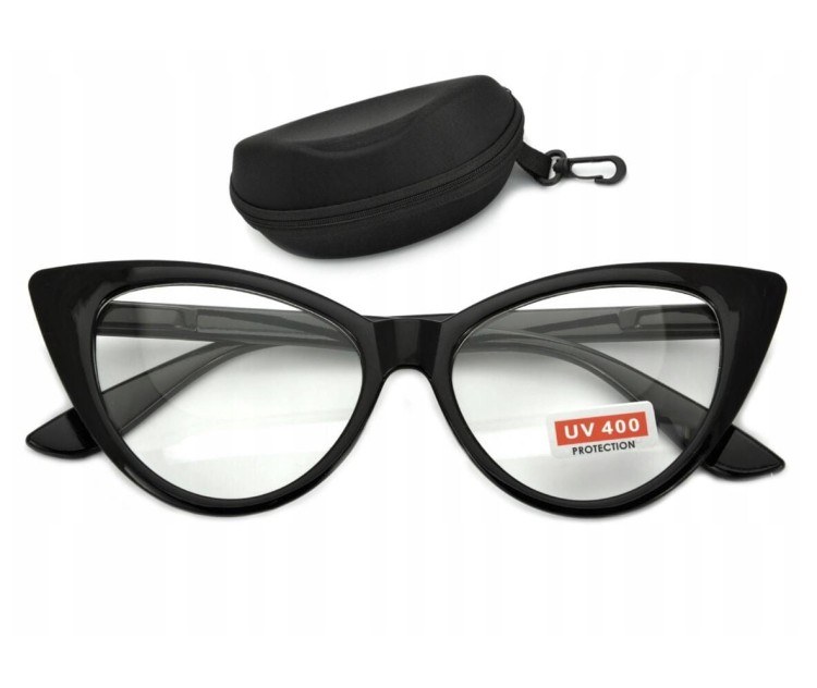 Kocie oczy okulary zerówki czarne kujonki damskie ST210