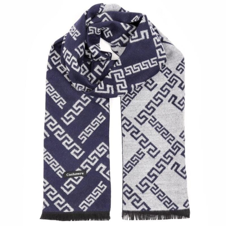 Ciepły szalik męski Cashmere geometryczny SZA-20 granatowo-szary
